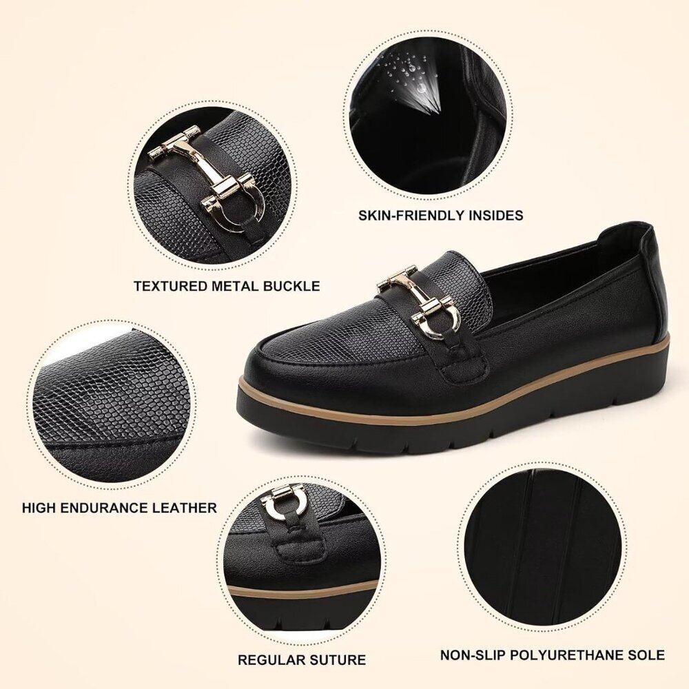 Women's Leather Loafers Casual Flats Slip-On Comfortable Work Shoes - Picture 4 of 7